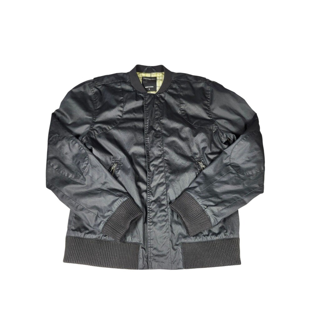 Calvin Klein Bomber Jacket Mens Large Black‎ Zip Plaid Lining Pockets